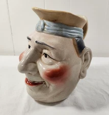 Antique Majolica French Jug Sailor Hat, Face Porcelain “Toby Jug” 8”