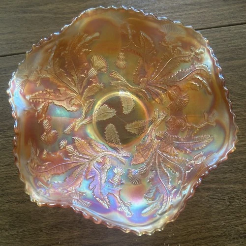Vintage Fenton Marigold Carnival Glass Thistle Pattern Bowl 9" Wide INV3