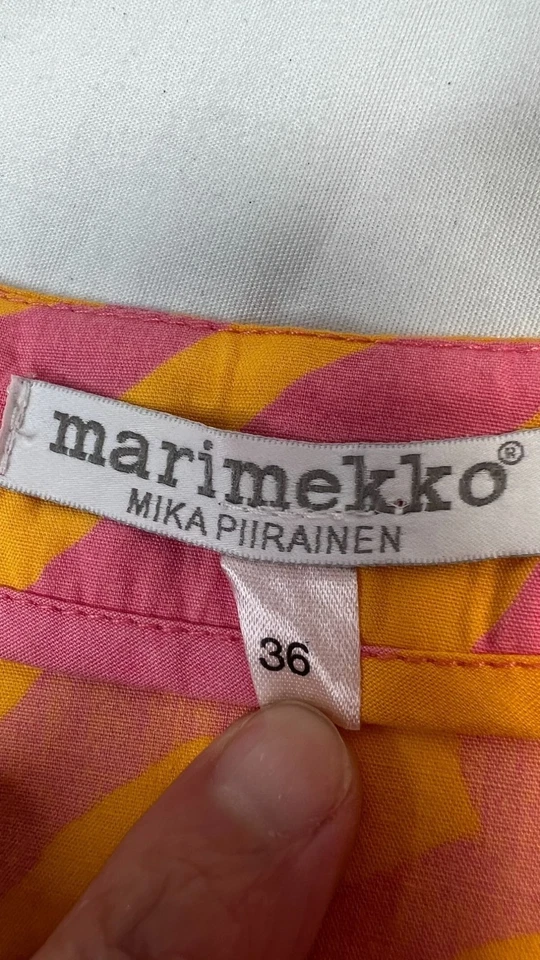 Vintage Marimekko Mika Piirainen Tunic Dress Pink Orange Swirl Print 36 US 6 - Image 3 of 4