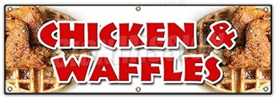 72'' Chicken & Waffles Banner Sign - Fried Soul Food, Collards, Homemade