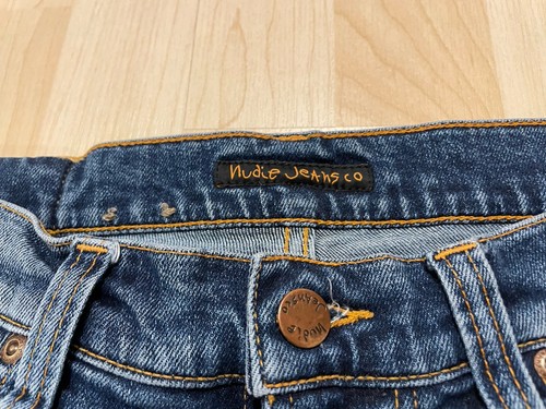 Pantalón vaquero hombre Nudie 31 32 azul Lean Dean Slow Woran 1% elastano cómodo mancha - Imagen 7 de 19