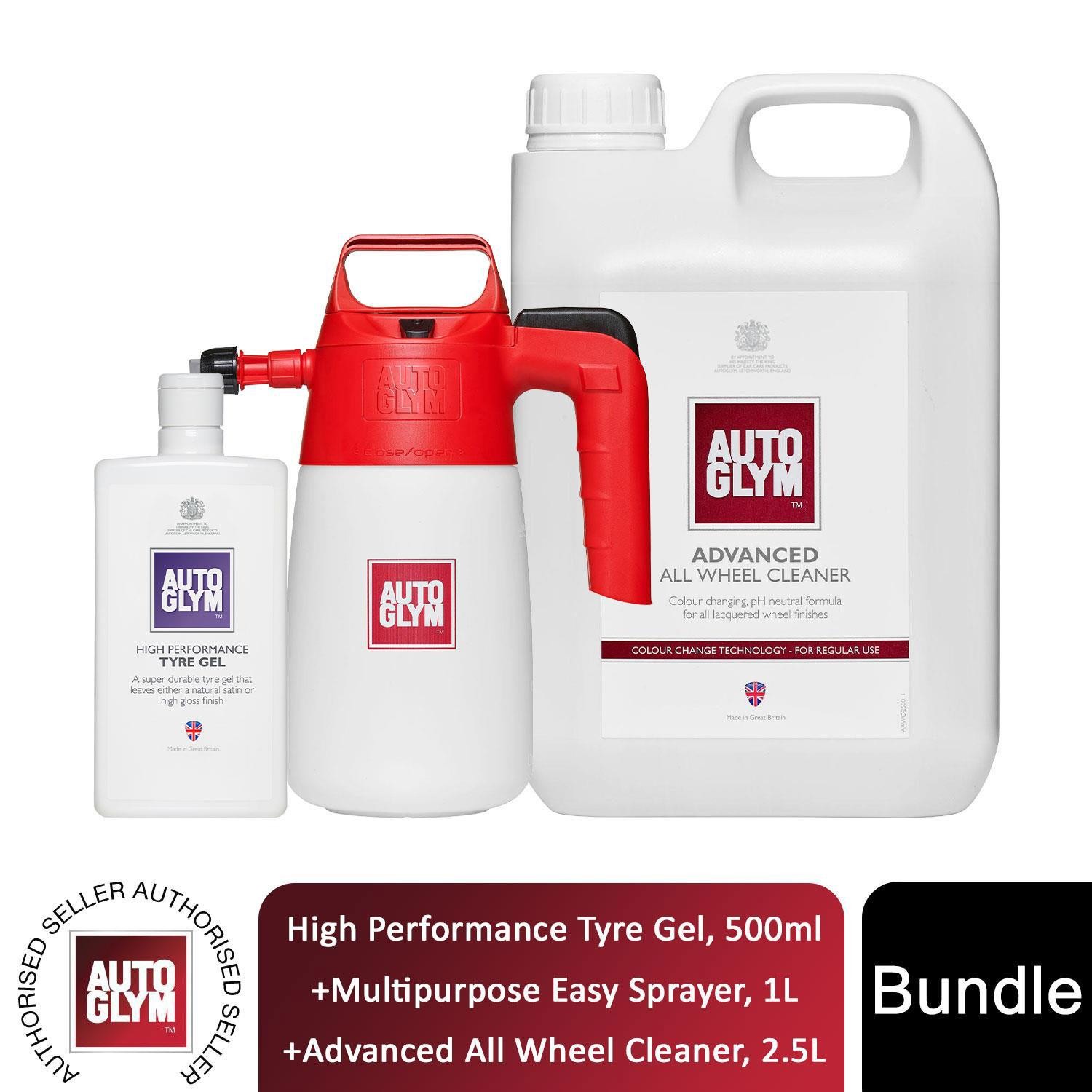 Autoglym Advanced All Wheel Cleaner 2.5L, Easy Sprayer 1L & Tyre Gel 500ml, 3pcs