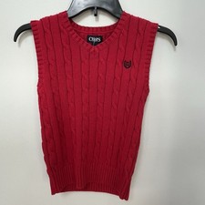 Chaps Boys Size 7 Pullover Vest V Neck Red Cable Knitt Sweater
