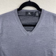 Calvin Klein V-Neck Sweater Mens L Gray Extra Fine Merino Wool