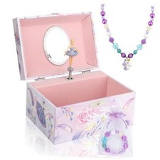Girls' Musical Jewelry Box Organizer with Jewelry Set - Pink Spinning Ballerina