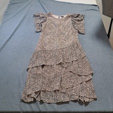 Who What Wear Round Neck Short Sleeve Ruffle Leopard Print Midi Dress Womens M