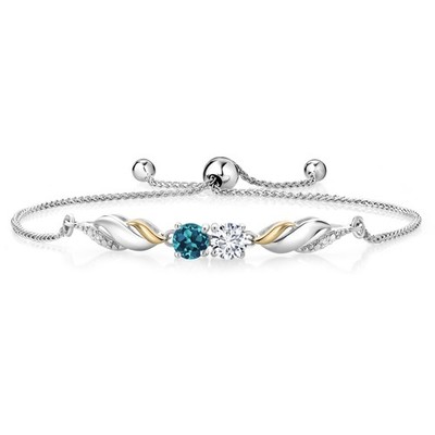 1.22 Cttw Lab Grown Diamond and London Blue Topaz 925 Silver and 10K Yellow