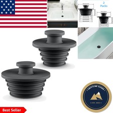 Universal Silicone Bathtub Sink Drain Stoppers - Strong Seal Black 2-Pack