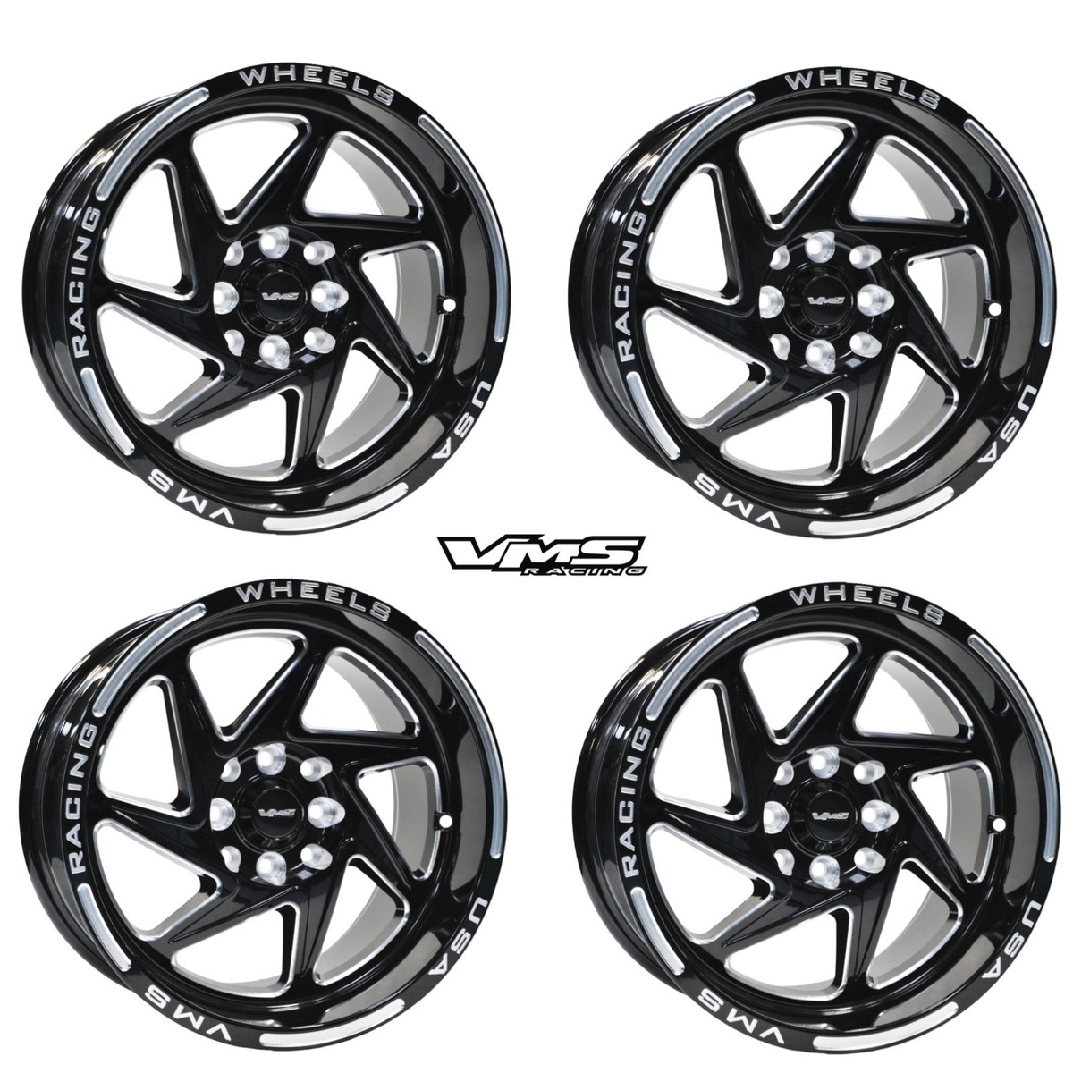 QTY 4 VMS RACING TYPHOON 15X8 DRAG RACE WHEELS RIMS +20 ET FOR