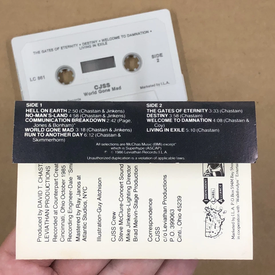 CJSS Cassette Tape 80s Metal Speed WORLD GONE MAD DAVID T CHASTAIN LEVIATHAN - Imagem 4 de 4