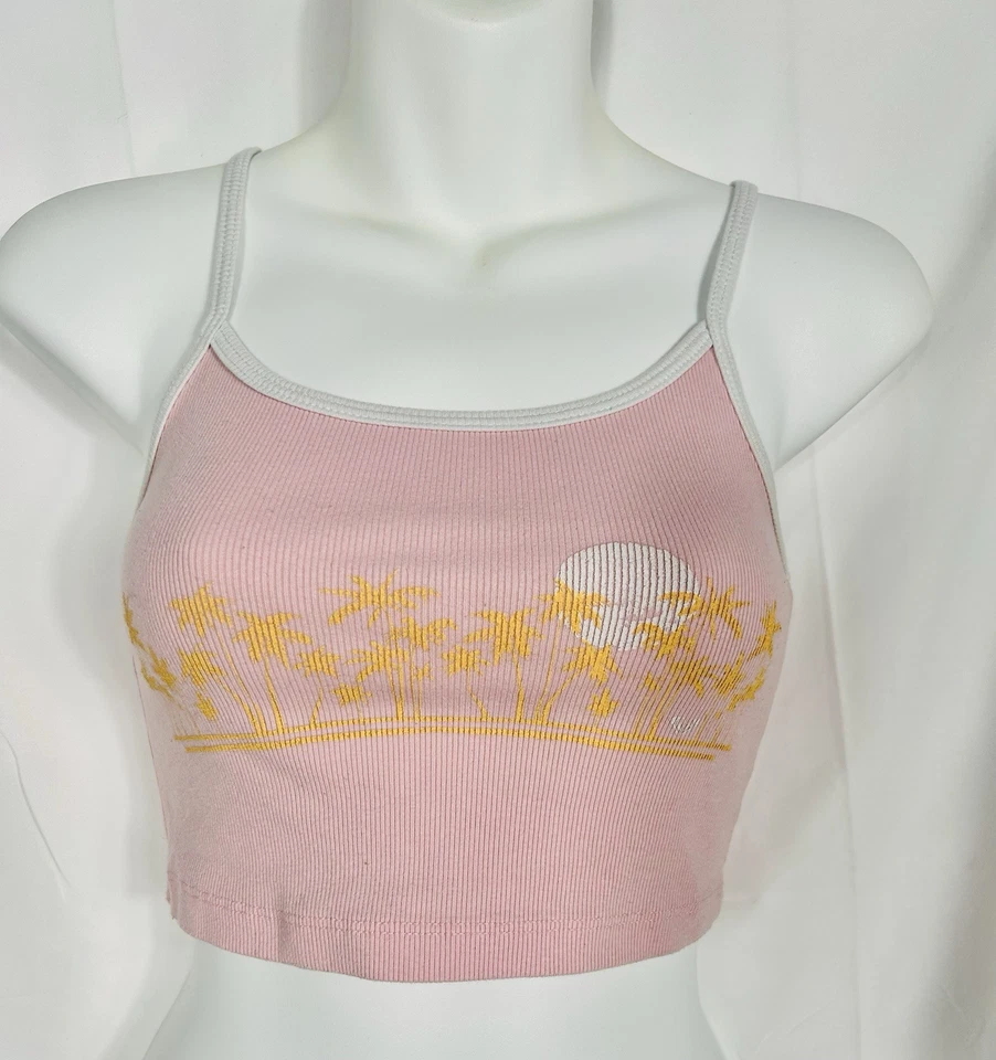 Vintage Roxy Y2K Womens Tank Top Baby Tee Ribbed Crop Tropical Palm Tree Size S - Image 2 of 4