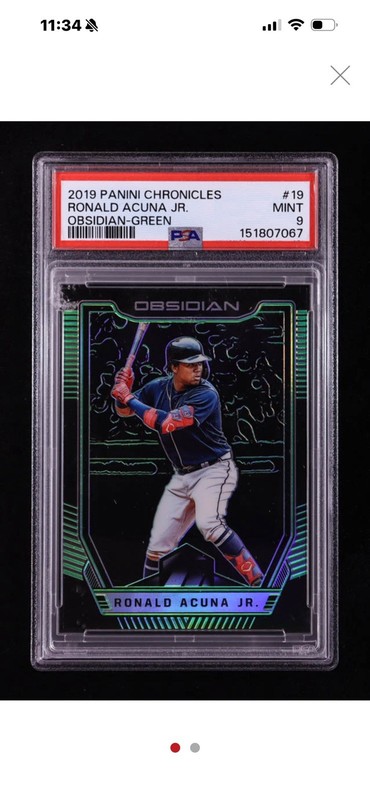 Ronald Acuna Jr. 2019 Panini Obsidian Electric Etch Green #19 #2/5 (PSA 9)
