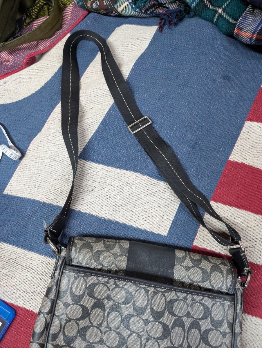 Coach Heritage Stripe Messenger Bag Signature Canvas Leather