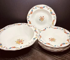 Serving Bowl & 6 Individual Bowls, Liverpool Pottery, England, Vintage Floral