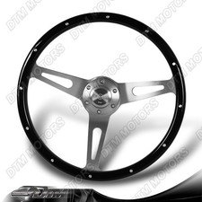 W-power 15-inch Steering Wheel Black Wood Grip Aluminum Spokes With Horn Button W-power 15-inch Steering Wheel Black Wood Grip Aluminum Spokes With Horn Button