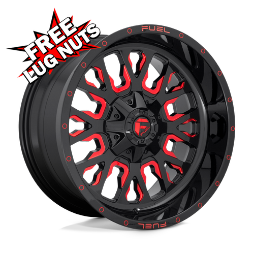 (Set-4) Fuel D612 Stroke 20X10 5X127 Black Red -18mm Wheels Rims 20 Inch - Foto 3 di 11
