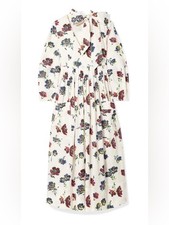 ULLA JOHNSON br Isabeau Pleated Floral-Print Cotton-Poplin Midi Dress size 8