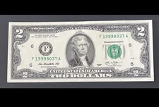 ERROR $2 DLL BILL - YEAR ON SERIAL #: 1999XXXX, FRB F6, SERIES 2013, CIRC.