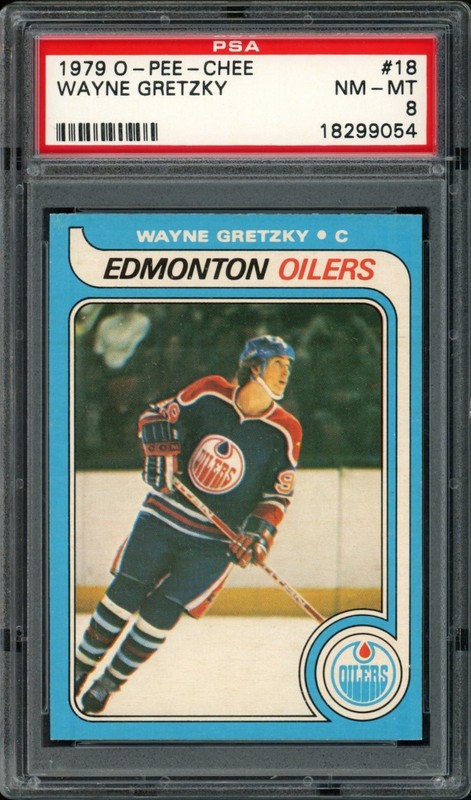 1979-80 O-PEE-CHEE #18 WAYNE GRETZKY OILERS HoF ROOKIE RC NM-MT PSA 8 CLEAN!