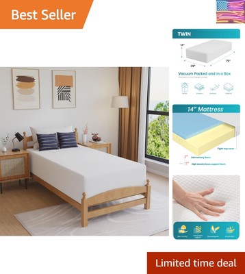 Medium Firm Twin Mattress | 14-Inch Gel Infused Foam for Comfort & Support