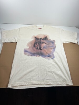 Vintage Men's Gray Wolf Nature T-Shirt Gray Waits Size L Made USA Clean Crispy