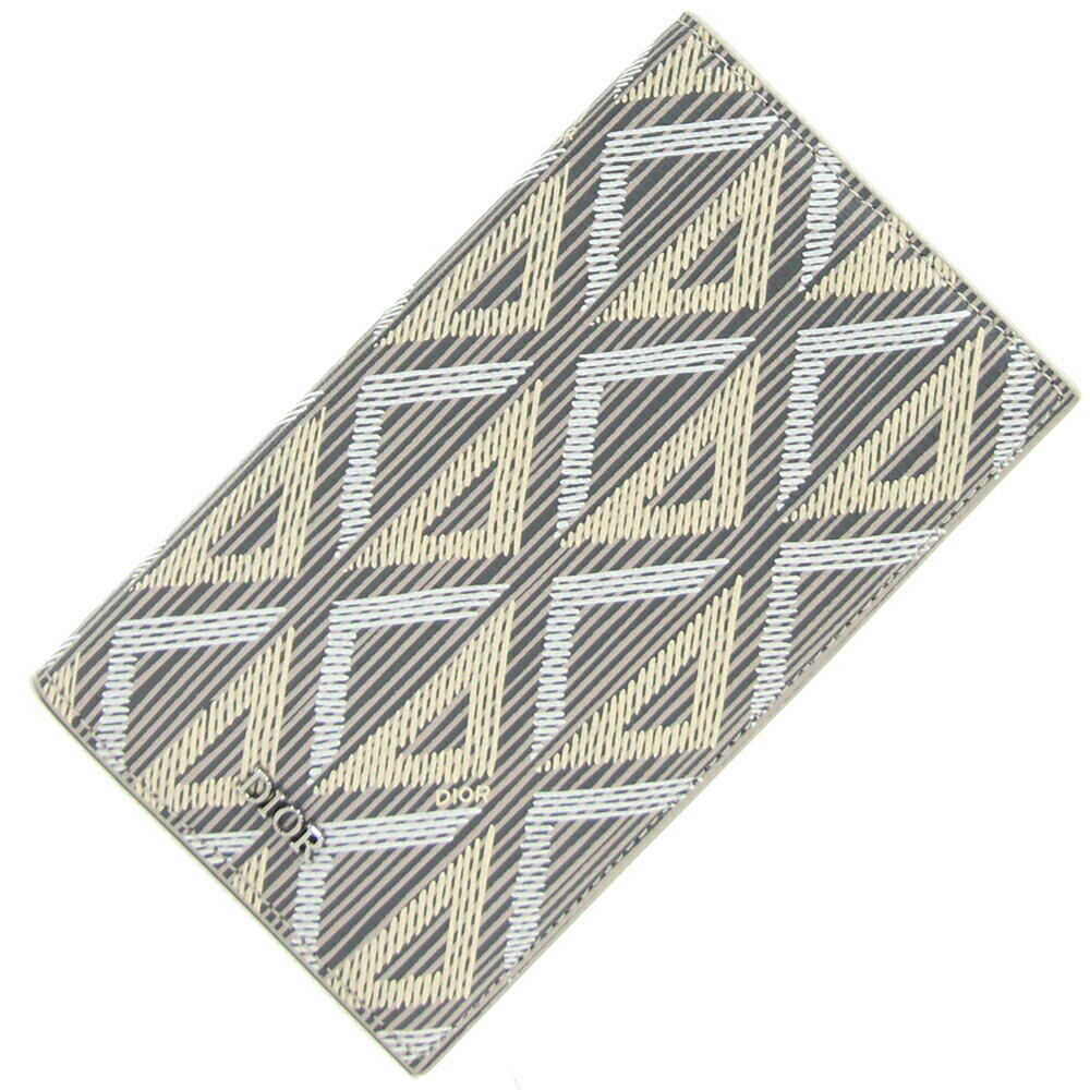 Dior Gray Leather Bifold Card Case with CD Diamond Logo for Men-image