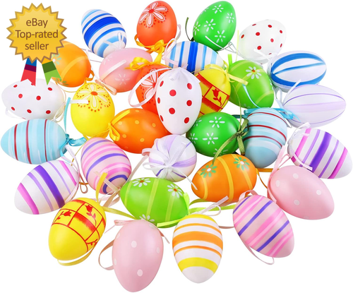 30 Pieces Easter Hanging Eggs Colorful Plastic Easter Eggs Easter Hanging Orname