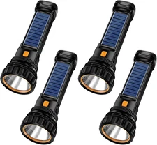 4Pcs Solar/Rechargeable Multi Function 1000 Lumens LED Flashlight, with Emergenc