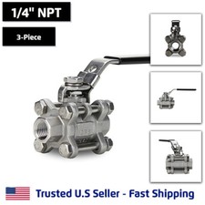 1/4" 3-Piece Full Port Ball Valve, Stainless Steel, FNPT Threaded SS, 1000 WOG