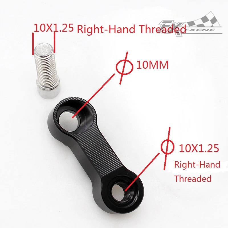 Adaptador extensor elevador montaje espejo moto FXCNC aluminio 8 mm/10 mm Foto 3 de 4