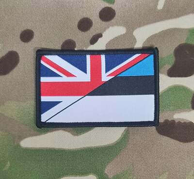 Estland / Britische Flagge gewebtes Abzeichen Patch 50mm x 80mm Union Jack Flagge 1/2 Estland