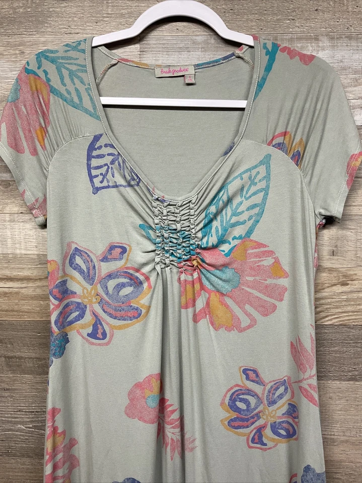 Vestido jersey Fresh Produce Emma para mujer pequeño gris floral manga corta cuello en V Foto 2 de 4