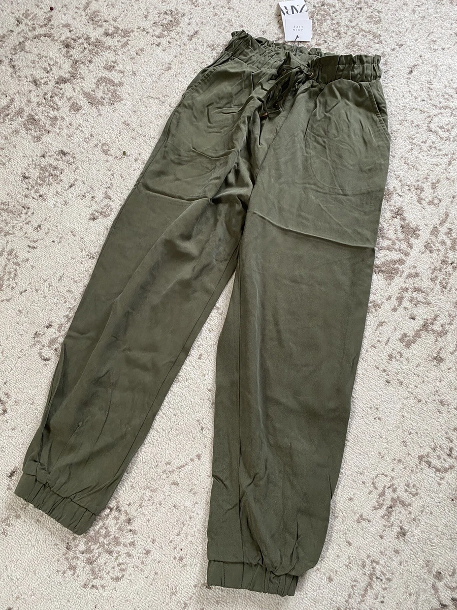 NEW ZARA WOMENS OLIVE GREEN LYOCELL JOGGER PANTS M