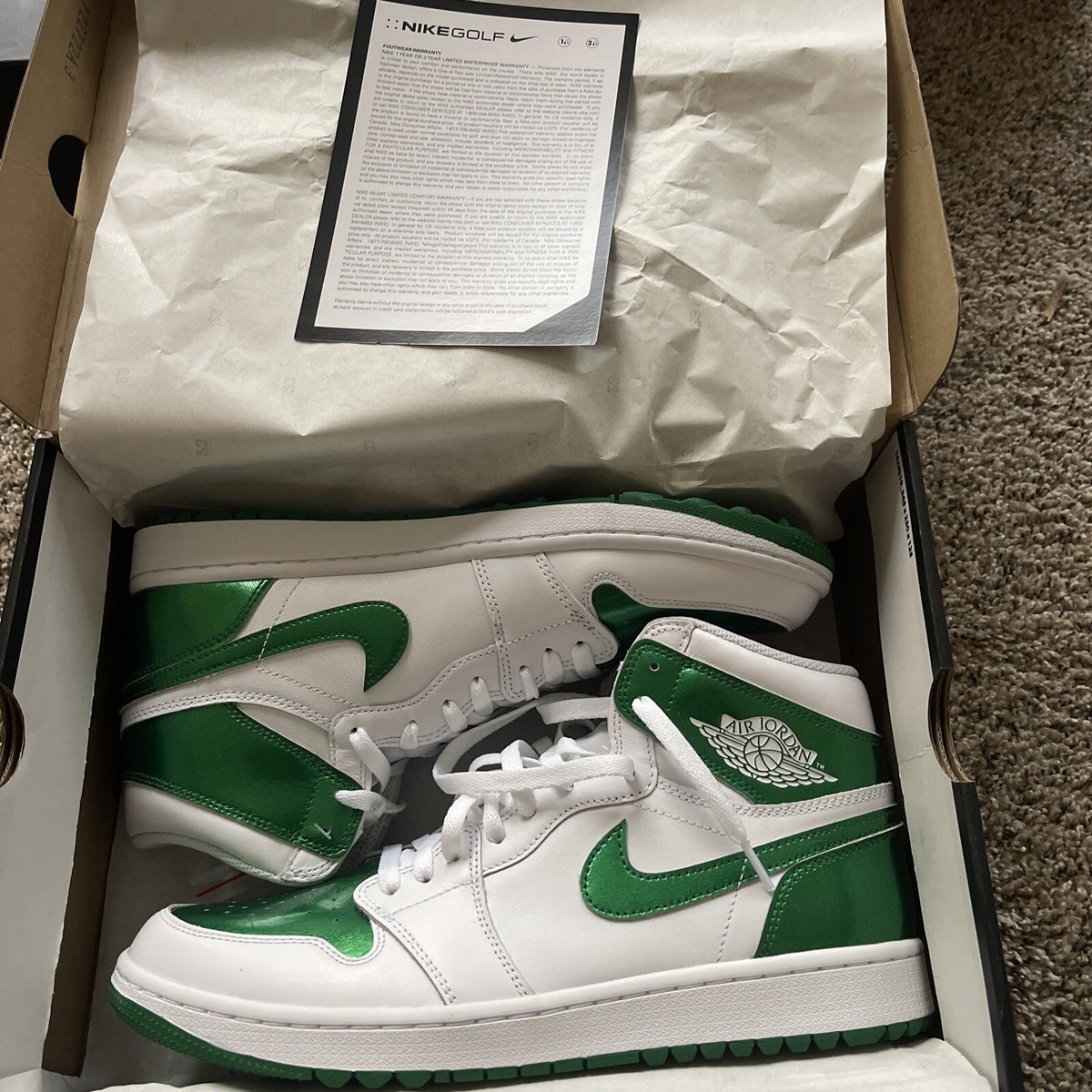 シューズ(男性用) Nike Air Jordan 1 High Golf DQ0660-130 Nike Air Jordan 1 High Golf White Pine Green DQ0660 130