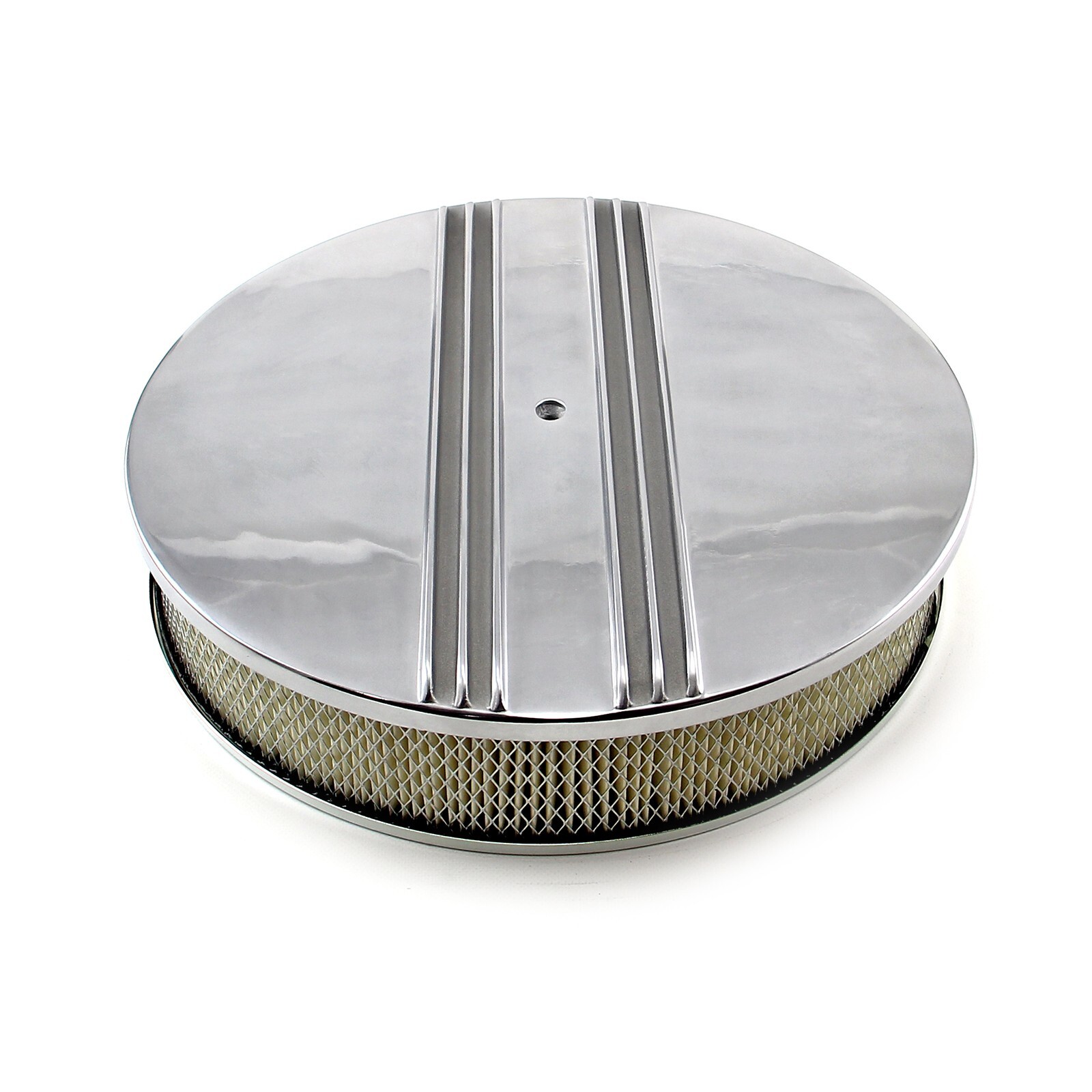 PARTIAL FINNED 4 BARREL POLISHED ALUMINUM 14X3 AIR CLEANER w/DROP BASE ...