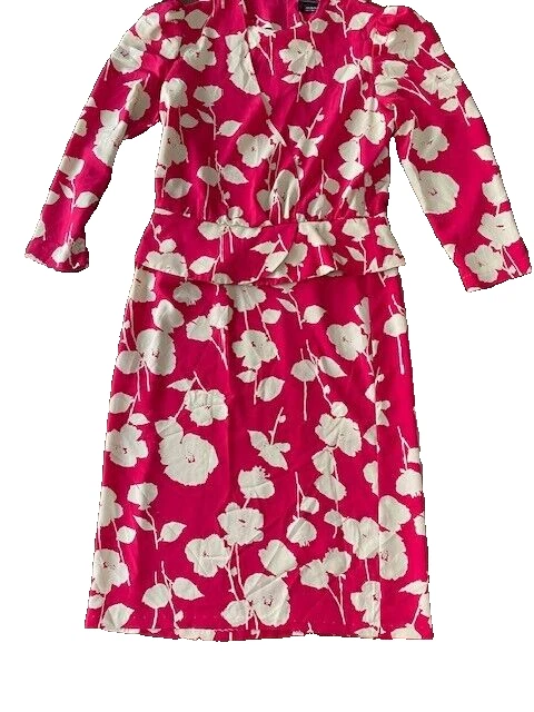 Vestido vintage peplum para mujer talla 14 granate y crema estampado floral Foto 3 de 4