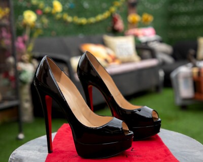 Christian Louboutin Black Patent Leather Lady Peep Pumps Size 37
