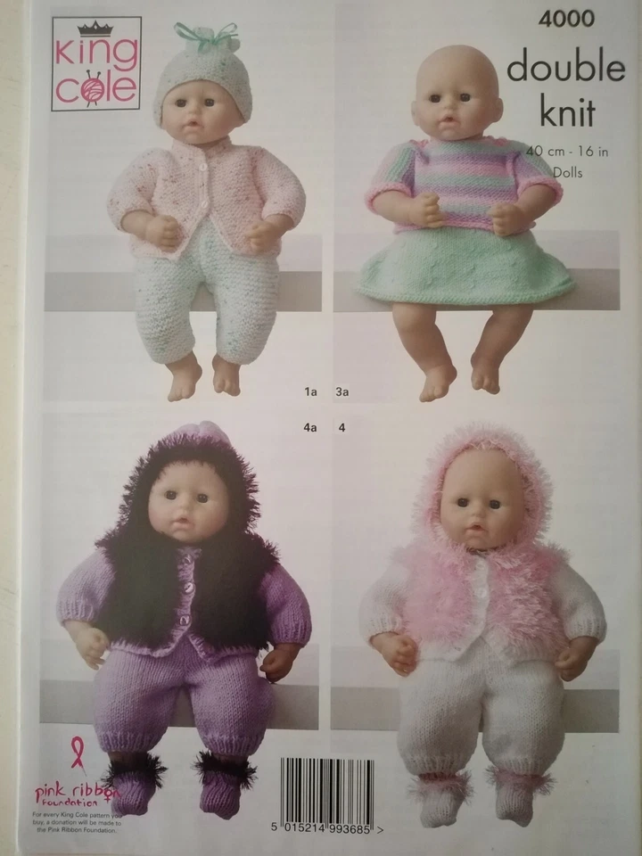 DOLLS' CLOTHES  Knitting Pattern, 8 Designs for 16" Doll, 8ply - KING COLE 4000 - Image 2 of 2