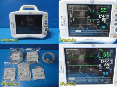 2010 GE Dash 3000 (NBP,Temp,SpO2,ECG,CO2) Patient Monitor W/ NEW Leads ~ 37181