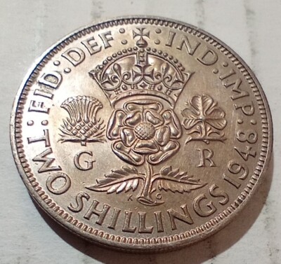 Two Shillings 2 Bob 1948 UK GB Coin George VI Thistle Shamrock Rose Crown