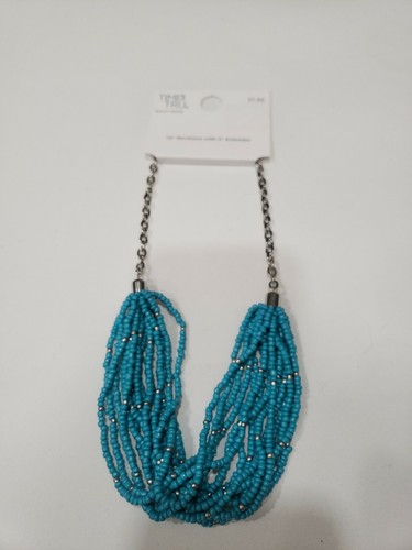 Collar corto Time and Tru 18"" con extensor de cuentas turquesa cadena de plata - Imagen 2 de 3