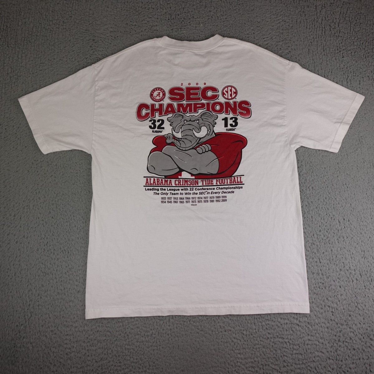 Alabama Crimson Tide Shirt Mens Extra Large White 2009 SEC