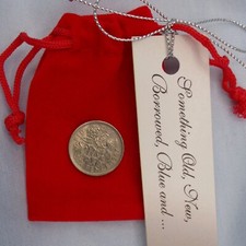 Lucky Sixpence Red Velvet Bag Tag Queen Elizabeth II Coin Unique Wedding Gift
