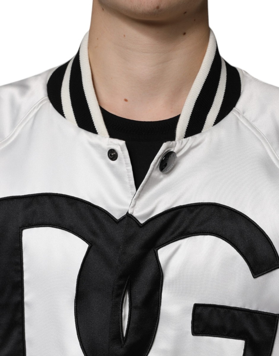 DOLCE & GABBANA Jacket White Polyester Logo Full Zip Bomber DOLCE & GABBANA Jacket White Polyester Logo Full Zip Bomber