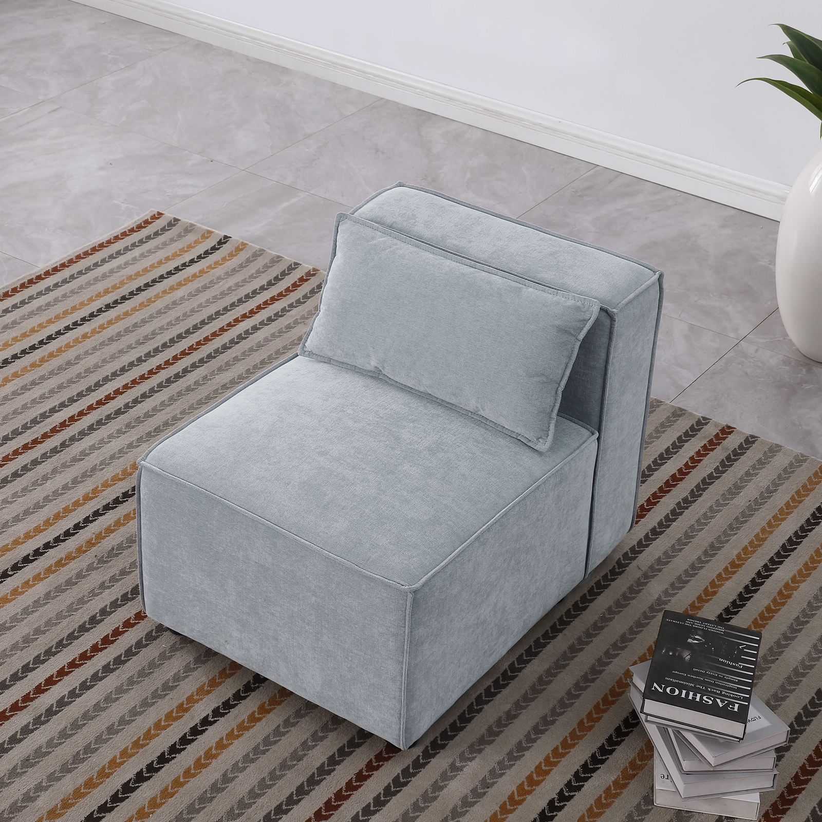 Modular Sofa in Grayish Blue Chenille Fabric with Simple Grand Design for Seat and Back