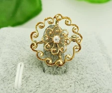 10K Yellow Gold Diamond Swirl Brooch Pin or Pendant- Estate- .06 Carat- 3/4"