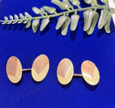 18K Solid Gold Cufflinks Arezzo Italy 9.7 Gr. Textured Double sided No Monogram