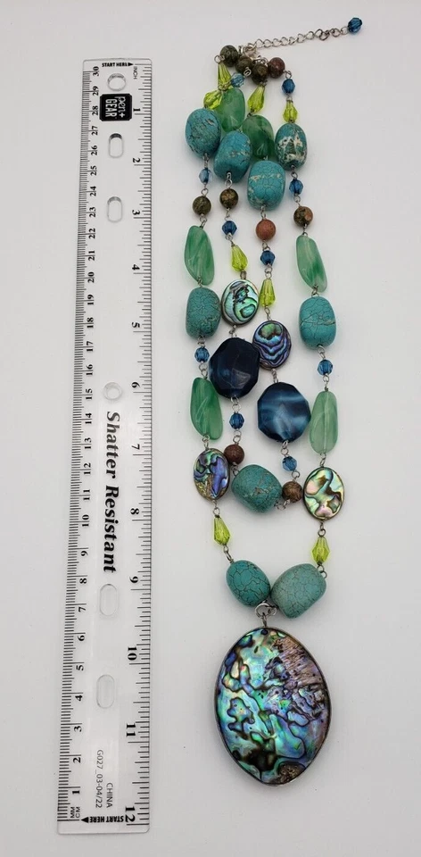 Collar concha de abulón con piedras multicolores y cuentas 23 pulgadas Foto 4 de 4