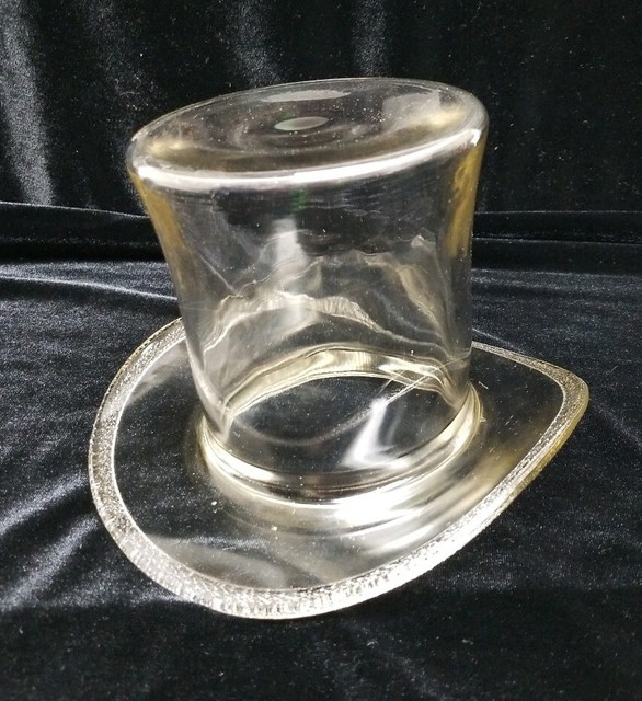 VINTAGE ART DECO CLEAR GLASS TOP HAT, 5.5"X9.5" ART GLASS, VASE