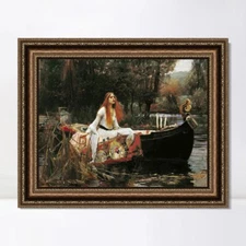 Framed  Canvas Print The Lady of Shalott in Boat by John William Waterhouse